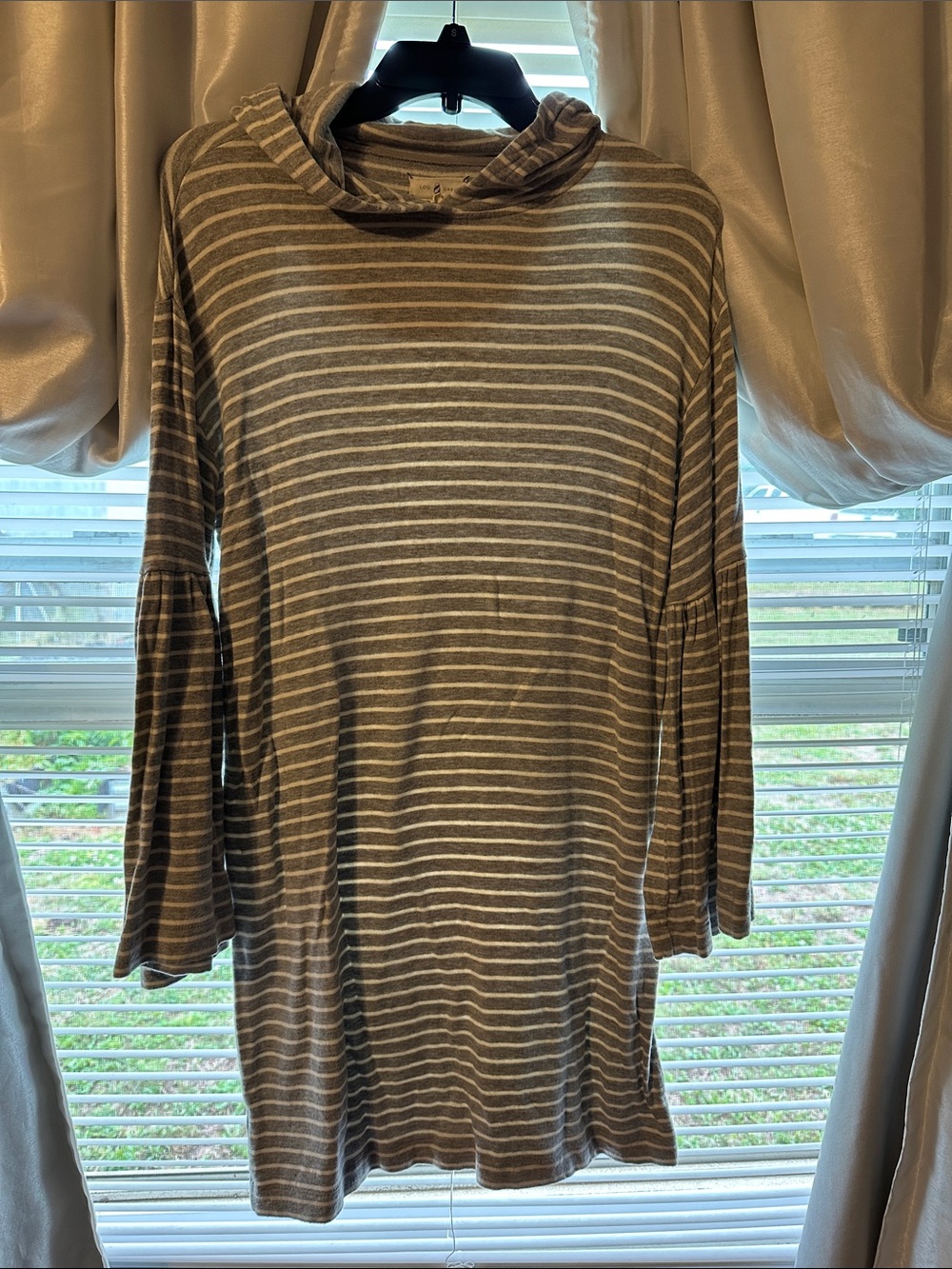 Lou & Grey Gray and White Striped Hooded Dress